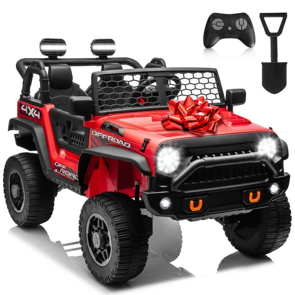 Joyracer 24V 4WD Ride on Toys with Remote Control, 2 Seater Kids Electric Car 7AH Battery Powered Truck Vehicle Powered 4-Wheeler Toy w/ Spring Suspension, Bluetooth Music, Gift for Boys Girls Red