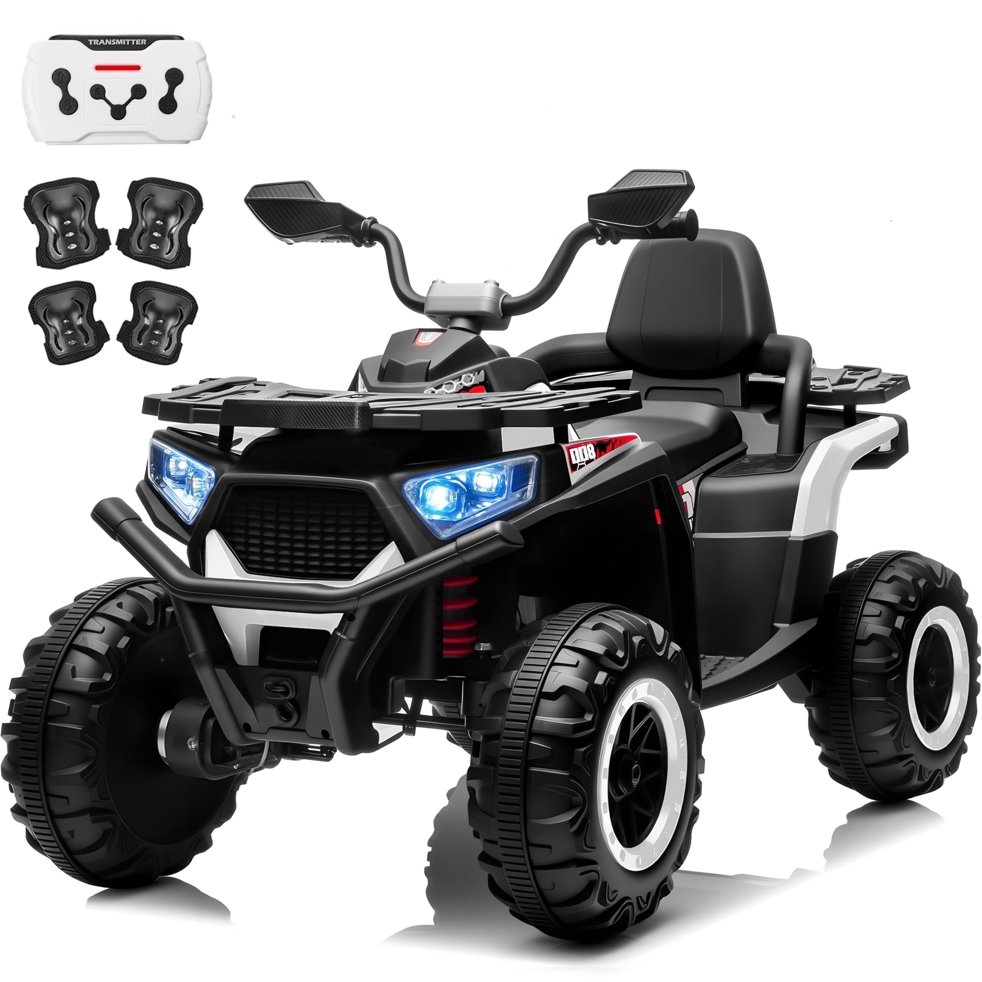 Joyracer 24V 4x4 Kids ATV Electric 4-Wheeler with 2-Seater, 24 Volt Ride on Toys for Big Kids w/ Kneepads, 4x200W Motors, Bluetooth Music, Black