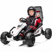 Joyracer 24V Electric Go Kart for Kids Ages 6+, 400W Motors Ride On Car with Drift Mode, Rear Suspension, Bluetooth Music, Up to 8.5MPH, Black