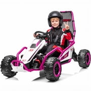Joyracer 24V Electric Go Kart for Kids Ages 6+, 400W Motors Ride On Car with Drift Mode, Rear Suspension, Bluetooth Music, Up to 8.5MPH, Pink