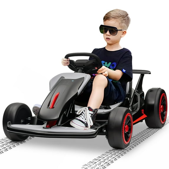Joyracer 24V Go Kart for Kids, 7A Battery Powered Ride on Car for Teens Ages 6+, Outdoor Ride on Toys, High-Low Speed 5-9MPH, Accelerator/Brake Pedal, 360°Drifting, Wear-Resistant Wheels, Black