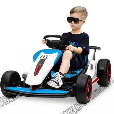 Joyracer 24V Go Kart for Kids, 7A Battery Powered Ride on Car for Teens Ages 6+, Outdoor Ride on Toys, High-Low Speed 5-9MPH, Accelerator/Brake Pedal, 360°Drifting, Wear-Resistant Wheels, Blue