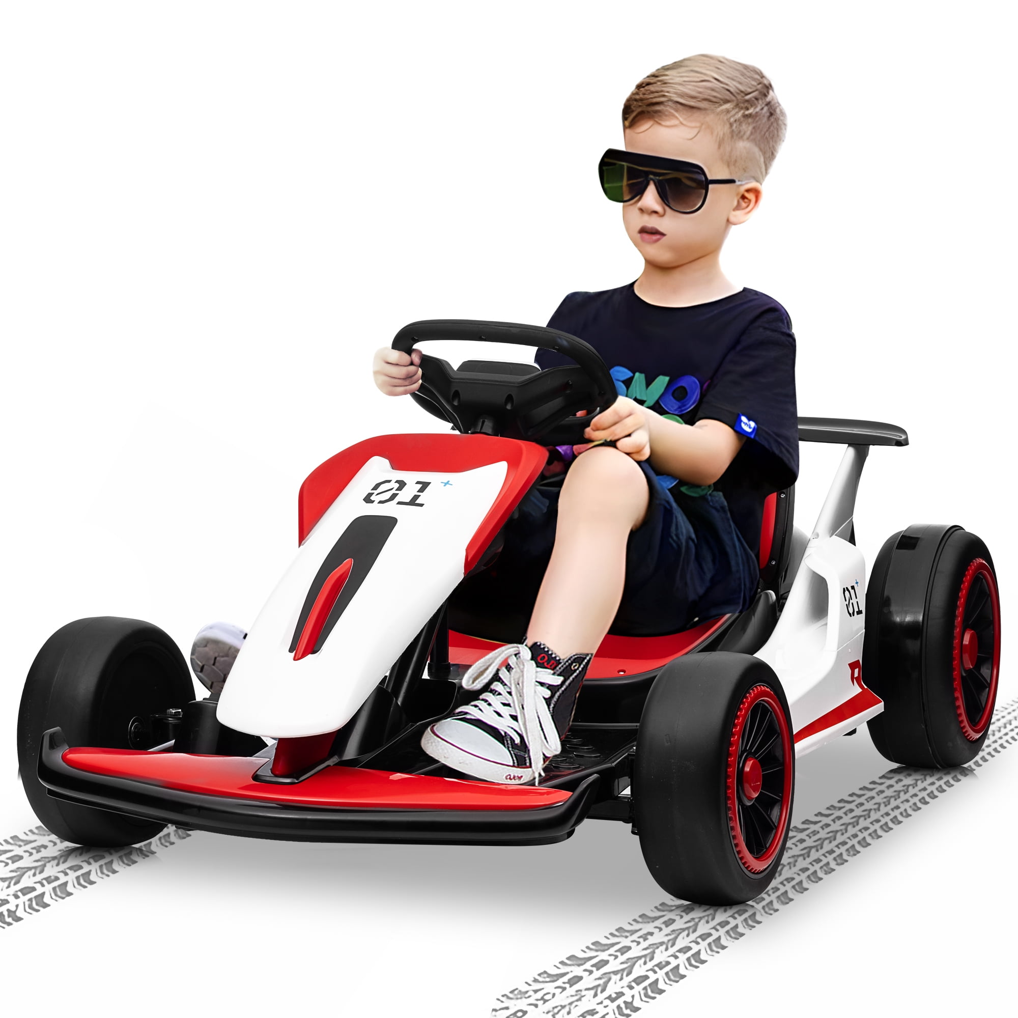 Joyracer 24V Go Kart for Kids, 7AH Battery Powered Ride on Car for Teens Ages 6+, Outdoor Ride on Toys, High-Low Speed 5-9MPH, Accelerator/Brake Pedal, 360°Drifting, Wear-Resistant Wheels, Red