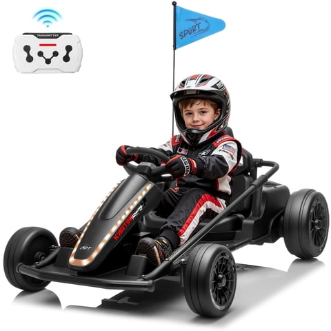 Joyracer 24V 14Ah Kids Electric Go Kart with Remote Control, 3 Speed Modes 5–10 MPH, 2 * 200W Motors, Metal Frame Ride on Toys Drift Kart for Big Kids, Music & Bluetooth, Black