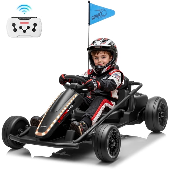 Joyracer 24V 14Ah Kids Electric Go Kart with Remote Control, 3 Speed Modes 5–10 MPH, 2 * 200W Motors, Metal Frame Ride on Toys Drift Kart for Big Kids, Music & Bluetooth, Black