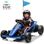 Joyracer 24V 14Ah Kids Electric Go Kart with Remote Control, 3 Speed Modes 5 10 MPH, 2 * 200W Motors, Metal Frame Ride on Toys Drift Kart for Big Kids, Music & Bluetooth, Blue