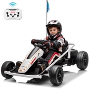 Joyracer 24V Kids Electric Go Kart with Remote Control, 3 Speed Modes 5 10 MPH, 2 * 200W Motors, Metal Frame Ride on Toys Drift Kart for Big Kids, Music & Bluetooth, White