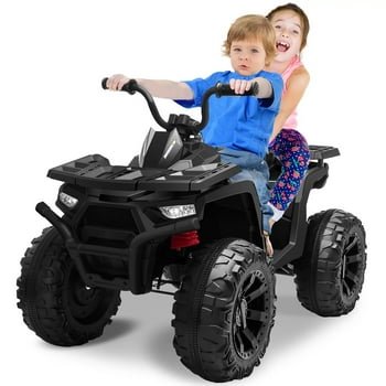 Joyracer 24V Kids Ride on ATV with 2 Seater, 2* 200W Motor 9AH Battery Powered Electric Car w/ LED Lights, High & Low Speed, Music, Suspension, 24 Volt Ride on Toy 4 Wheeler Quad for Boys Girls,Black