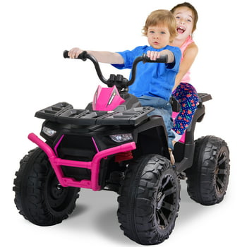 Joyracer 24V Kids Ride on ATV with 2 Seater, 2* 200W Motor 9AH Battery Powered Electric Car w/ LED Lights, High & Low Speed, Music, Suspension, Ride on Toy 4 Wheeler Quad for Boys Girls, Rose Red