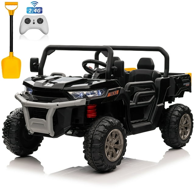 Joyracer 24V Kids Ride on UTV with Remote Control, 2 Seater 2x200W Ride on Dump Truck Car, Electric Battery Powered Ride on Toys with Trailer & Shovel, Horn, MP3, Bluetooth Music, Big Kids, Black