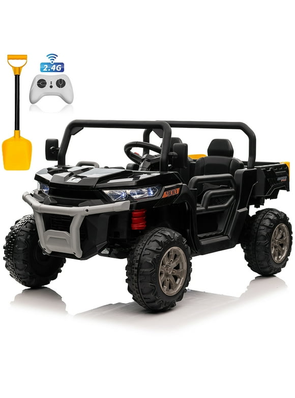 Joyracer 24V Kids Ride on UTV with Remote Control, 2 Seater 2x200W Ride on Dump Truck Car, Electric Battery Powered Ride on Toys with Trailer & Shovel, Horn, MP3, Bluetooth Music, Big Kids, Black
