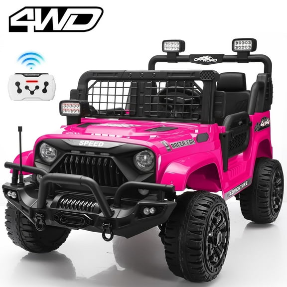 Joyracer 4WD 24V Ride On Toys Truck with Remote Control, 2 Seater 800W 9AH Powered Ride on Electric Car, Bluetooth MP3 Music, 4 Wheels Suspension, 3 Speeds, Rose Pink