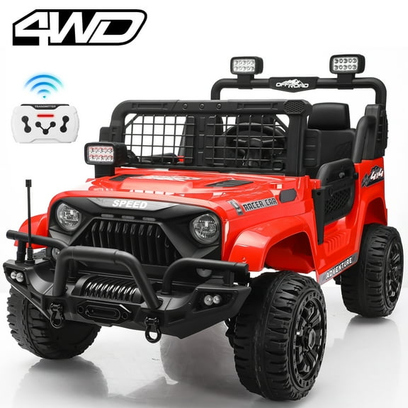 Joyracer 4WD 24V Ride On Toys Truck with Remote Control, 2 Seater 800W 9AH Powered Ride on Electric Car, Bluetooth MP3 Music, 4 Wheels Suspension, 3 Speeds, Red