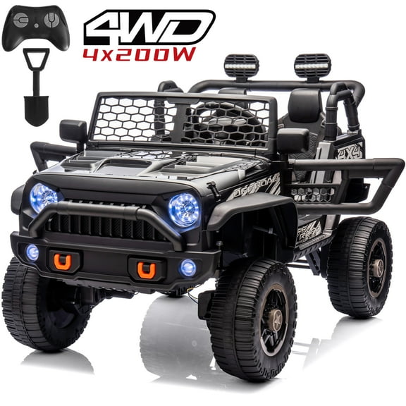 Joyracer 24V Ride on Toys, 4WD/2WD Switchable Truck with Remote Control & 2 XL Seater, 800W Powered Ride on Toys with Spring Suspension, 3 Speeds, Bluetooth Music Gift for Girl Boy, Black