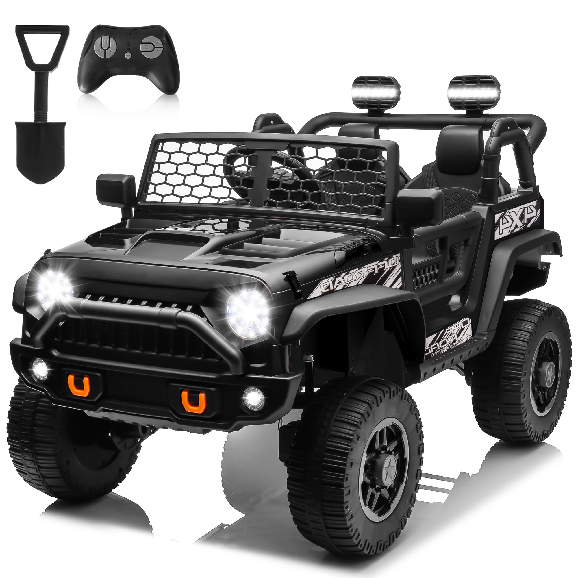 Joyracer 24V Ride on Toys, 4WD/2WD Switchable Truck with Remote Control & 2 XL Seater, 800W Powered Ride on Toys with Spring Suspension, 3 Speeds, Bluetooth Music Gift for Girl Boy, Black