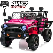 Joyracer 24V Ride on Toys Truck 4WD/2WD Switchable with Remote Control & 2 XL Seater, 800W Powered Ride on Car with Spring Suspension, 3 Speeds, Bluetooth Music Gift for Big Kids, Pink