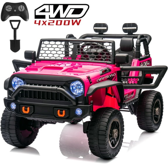 Joyracer 24V Ride on Toys Truck 4WD/2WD Switchable with Remote Control & 2 XL Seater, 800W Powered Ride on Car with Spring Suspension, 3 Speeds, Bluetooth Music Gift for Big Kids, Pink