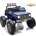 thumbnail image 1 of Joyracer Chevrolet Cheyenne 24V Ride Ons, Electric Cars for Kids, 2 Seater Power Truck Wheels, Toy Gift with Remote, Bluetooth, USB, LED Lights, Blue, 1 of 9