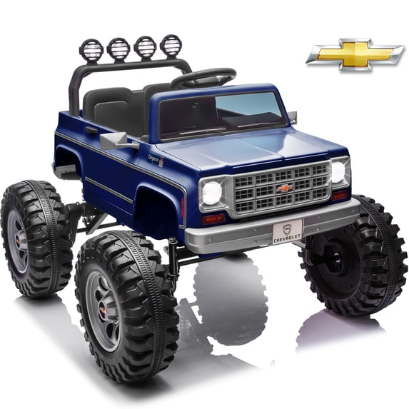 Joyracer Chevrolet Cheyenne 24V Ride Ons, Electric Cars for Kids, 2 Seater Power Truck Wheels, Toy Gift with Remote, Bluetooth, USB, LED Lights, Blue
