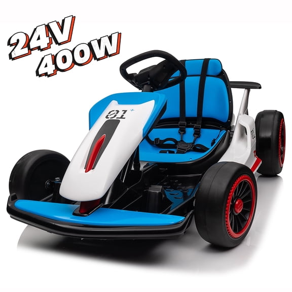 Joyracer 24V Ride on Toys, Kids Electric Go Kart 400W Motor Power Car Wheel for Kids, 6-9MPH, Outdoor Toys, Bluetooth/Music, Age 6+, Blue