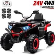 Joyracer 24V Ride on Toys, 4WD ATV for Kids, 800W Electric Quad with 2 Seater, Power Car Wheels w/ Remote Control, 3 Speeds, Spring Suspension, Knee Pad, Bluetooth Music, LED Light, Red