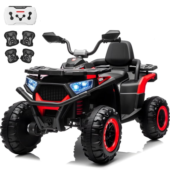 Joyracer 24V Ride on Toys, 4WD ATV for Kids, 800W Electric Quad with 2 Seater, Power Car Wheels w/ Remote Control, 3 Speeds, Spring Suspension, Knee Pad, Bluetooth Music, LED Light, Red