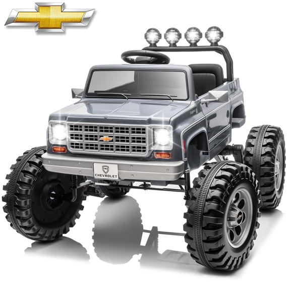 Officially Licensed Chevrolet 24V Ride ons, Joyracer Electric Car for Kids with Remote Control, Bluetooth, USB, LED Lights, Gray