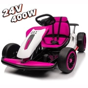 Joyracer 24V Ride on Toys, Kids Electric Go Kart 400W Motor Power Car Wheel for Kids, Spray, 6-9MPH, Gravity Steering, Outdoor Toys, Bluetooth/Music, Age 6+, Rose Pink