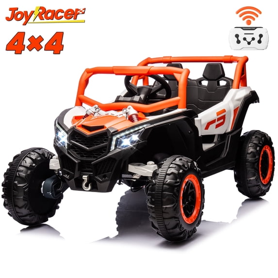 Joyracer 24 Volt Ride on Toys 2 Seater, 4WD Power UTV Wheels for Kids, Cool Gift with LED Light, Bluetooth, Spring Suspension, Orange