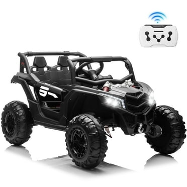 Joyracer 24V Ride on Toys w/ Remote Control, 4WD Powered Electric UTV with 4*200W Motors, Larger Seat 4 Wheeler with LED Light, Bluetooth, Music, Spring Suspension, 3 Speeds, Black
