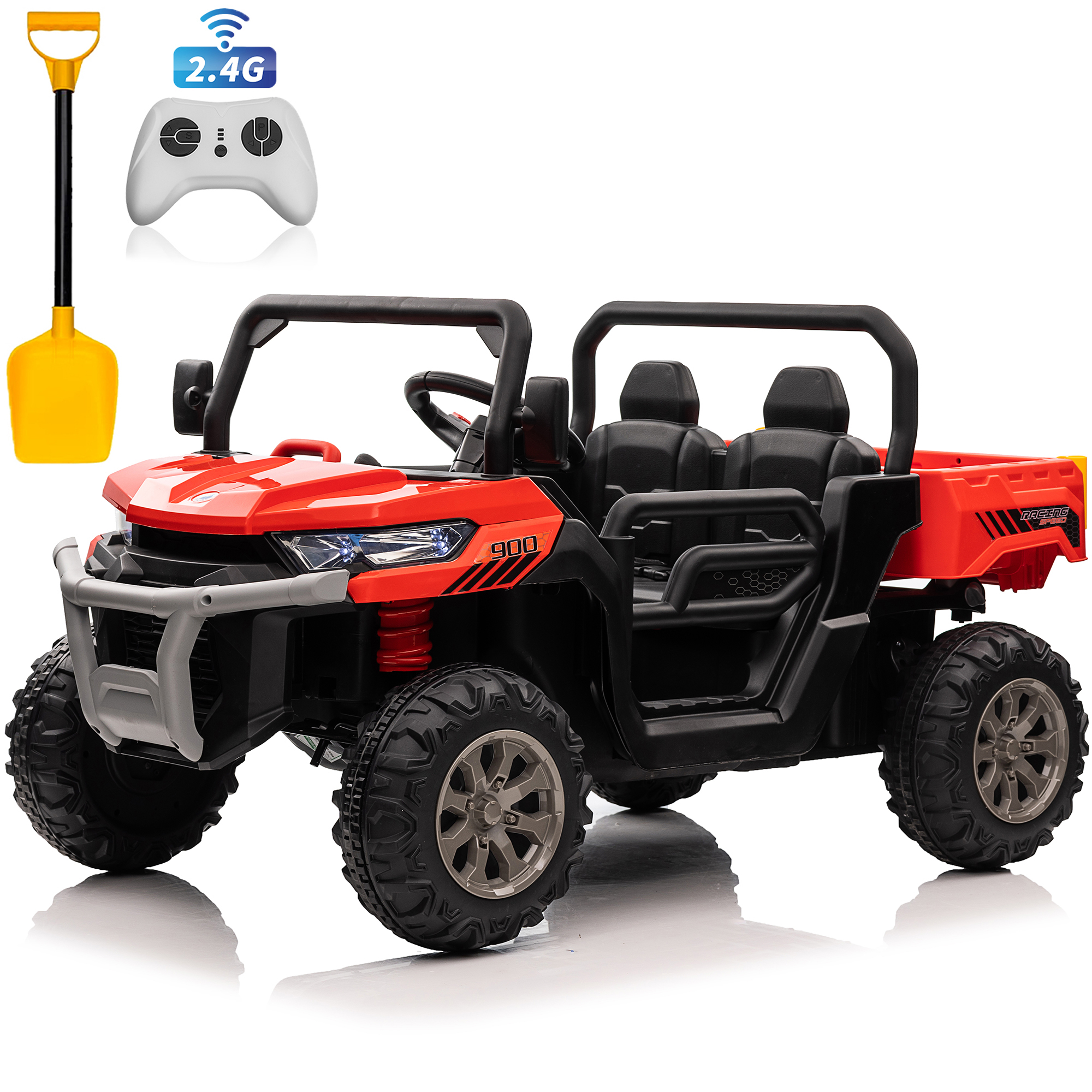 Joyracer 24V Ride on UTV with Remote Control, 2 Seater Ride on Dump Truck Car w/ 2x200W Motor, Electric Battery Powered Ride on Toys with Trailer & Shovel, Horn, MP3, Bluetooth Music for Big Kids, Red - image 1 of 15