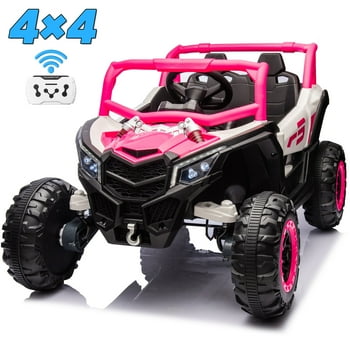 Joyracer 4WD 24 Volt Ride on Toys, 2 Seater Power Car wheels UTV with 800W Motors, Remote Control, Bluetooth Music, Spring Suspension, LED Light, Pink