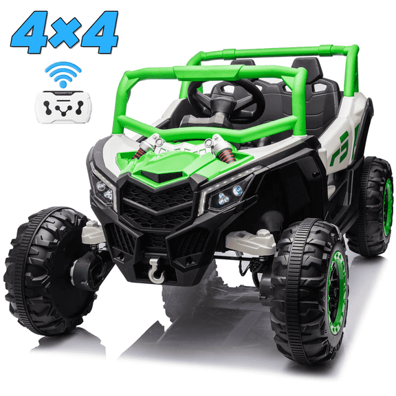 Joyracer 24 Volt Ride on Toys for Kids, 4WD Electric Power UTV Wheels with 800W Motors, Remote Control, Bluetooth, Spring Suspension, LED Light, Green
