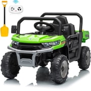 Joyracer 24 Volt Ride on Toys, Ride on Cars with Remote Control, Gift for Toddlers with Dump Bed, Remote, Music, Shovel, Bluetooth, Green