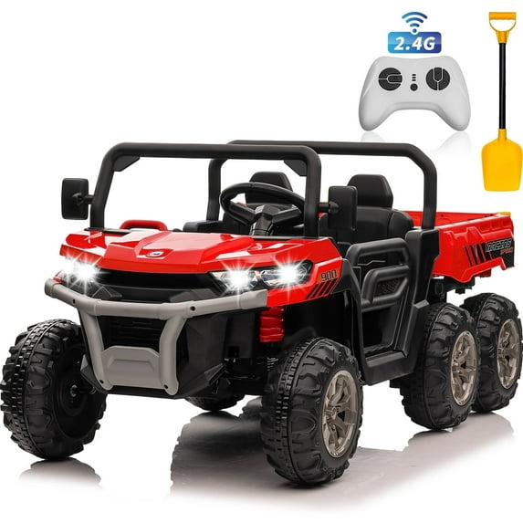 Joyracer 24V Ride on Toys, 2 Seater 6-Wheel UTV Car, 4WD Ride on Dump Truck for Big Kids with Trailer Remote Control, Red