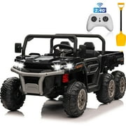 Joyracer 24V Ride on Toys, 2 Seater 6-Wheel UTV Car, 4WD Ride on Dump Truck for Big Kids with Trailer Remote Control, Black