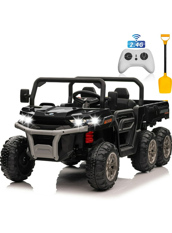 Joyracer 24V Ride on Toys, 2 Seater 6-Wheel UTV Car, 4WD Ride on Dump Truck for Big Kids with Trailer Remote Control, Black