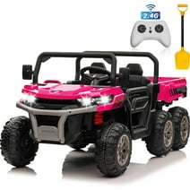 Joyracer 24V Ride on Toys, 2 Seater 6-Wheel UTV Car, 4WD Ride on Dump Truck for Big Kids with Trailer Remote Control, Pink