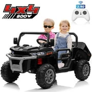 Joyracer 24V Ride on Toys with Remote Control, 4WD 2 Seater Ride on Tractor w/ Trailer, Power Car Wheels Outdoor 4-Wheeler UTV Toys for Kids -Black