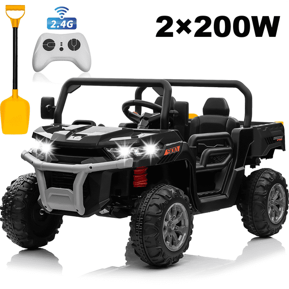 Joyracer 24V Ride on Toys with Remote Control, 2*200W 2 Seater Ride on Tractor w/ Trailer, Power Car Wheels Outdoor UTV Toys for Kids -Black