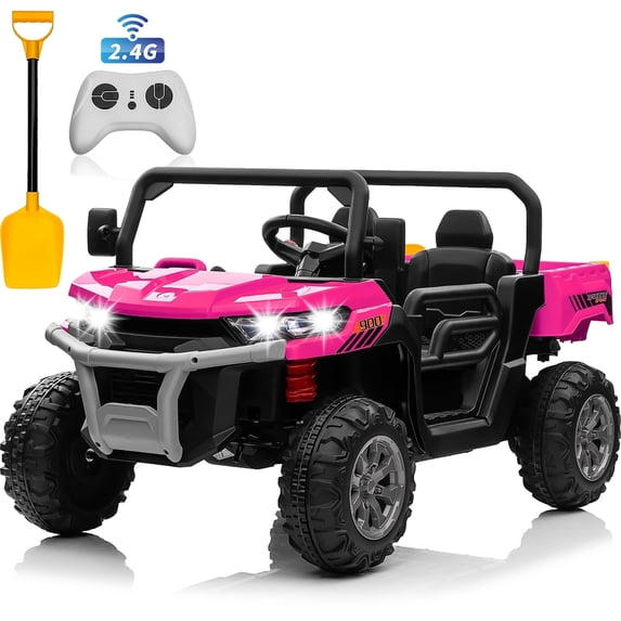 Joyracer 24V Ride on Toys with Remote Control, 2*200W 2 Seater Powered Ride on Tractor w/ Trailer, Outdoor Power Car Wheels UTV Toys for Kids -Pink