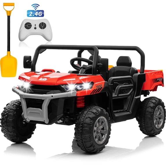 Joyracer 24V Ride on Toys with Remote Control, 2*200W 2 Seater Powered Ride on Tractor w/ Trailer, Power Car Wheels Outdoor UTV Toys for Kids -Red