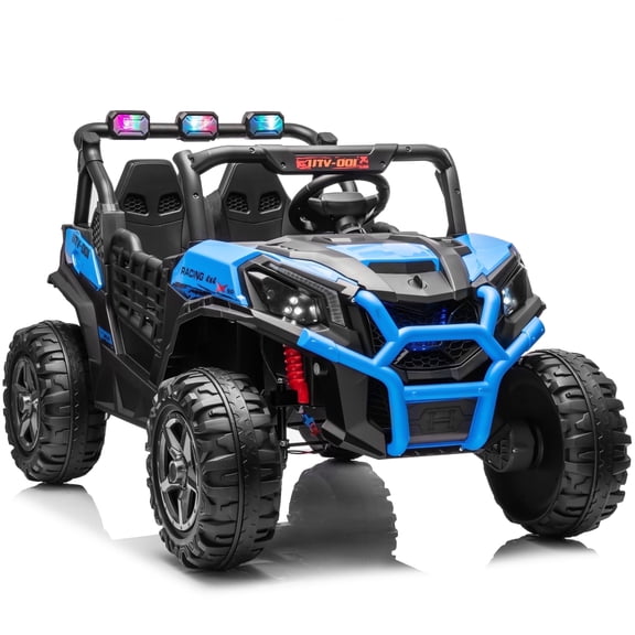 Joyracer 4WD 24 V Ride on Toys UTV with 2 XL Seaters, 4*200W Motor Kid Electric Power Car Wheels with Remote Control, LED Lights, Spring Suspension, 3 Speeds, Bluetooth Music, Blue