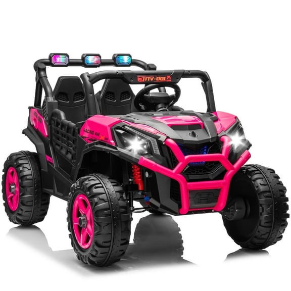 Joyracer 4WD 24 V Ride on Toys UTV with 2 XL Seaters, 4*200W Motor Kid Electric Power Car Wheels with Remote Control, LED Lights, Spring Suspension, 3 Speeds, Bluetooth Music, Pink