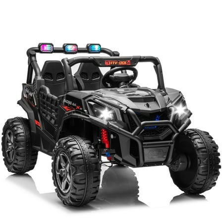 Joyracer 4WD 24 V Ride on Toys UTV with 2 XL Seaters, 4*200W Motor Kid Electric Power Car Wheels with Remote Control, LED Lights, Spring Suspension, 3 Speeds, Bluetooth Music, Black