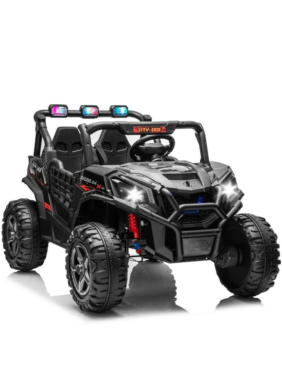 Joyracer 4WD 24 V Ride on Toys UTV with 2 XL Seaters, 4*200W Motor Kid Electric Power Rides with Remote Control, LED Lights, Spring Suspension, 3 Speeds, Bluetooth Music, Black