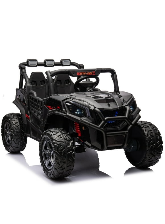 Joyracer 4WD 24 V Ride on Toys UTV with 2 XL Seaters, 4*200W Motor Kid Electric Power Rides with Remote Control, LED Lights, Spring Suspension, 3 Speeds, Bluetooth Music, Black