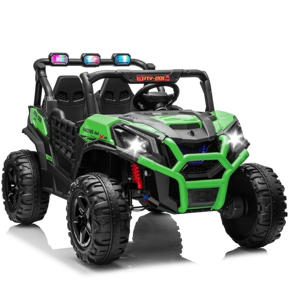 Joyracer 4WD 24 V Ride on Toys UTV with 2 XL Seaters, 4*200W Motor Kid Electric Power Car Wheels with Remote Control, LED Lights, Spring Suspension, 3 Speeds, Bluetooth Music, Green