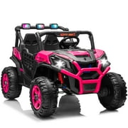Joyracer 4WD 24 V Ride on Toys UTV with 2 XL Seaters, 4*200W Motor Kid Electric Power Rides with Remote Control, LED Lights, Spring Suspension, 3 Speeds, Bluetooth Music, Pink