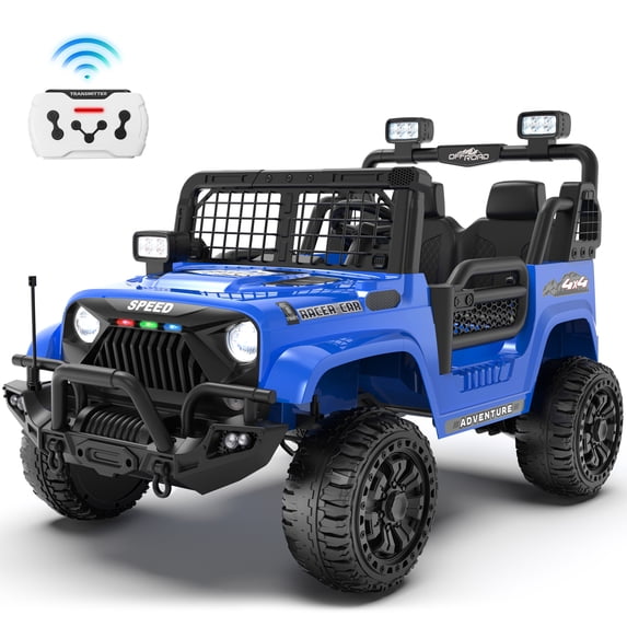 Joyracer 4WD 24 Volt Ride on Toy Truck with 2 Seater Remote Control & 800W Power Motors, Kids Ride on Car w/ 4 Wheels Spring Suspension, 3 Speeds, Bluetooth Music, Shovel, Blue